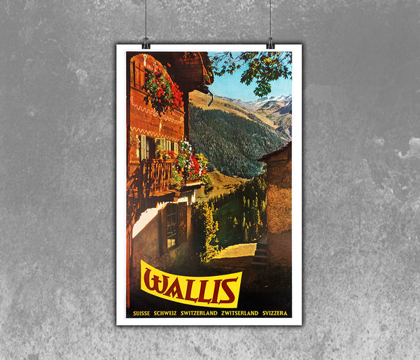 Wallis, Village of Grimentz, Suisse Vintage Travel Poster