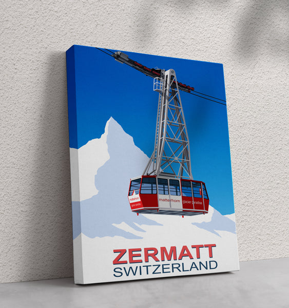 Zermat Ski Center Switzerland. Vintage Travel Winter Sports Poster Canvas