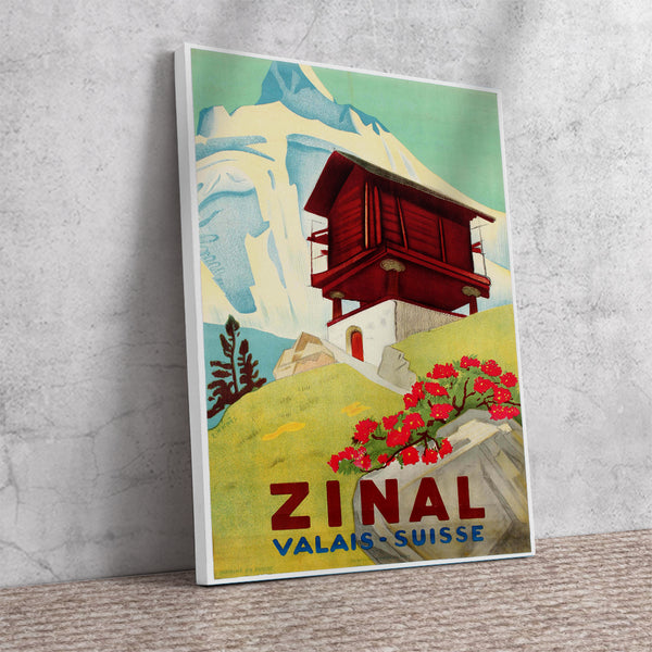 Zinal, station d'été et d'hiver, Swiss Vintage Travel Poster by Hermès 1950 Canvas