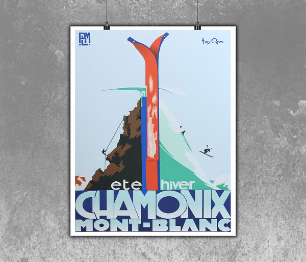 Chamonix, Mont Blanc  France,  Skiing Advertising  1933 Poster @musicposters.shop