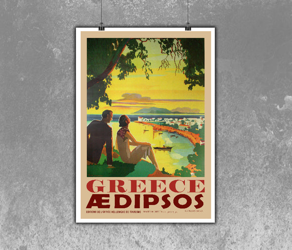 Greece Aedipsos Vintage Travel Poster