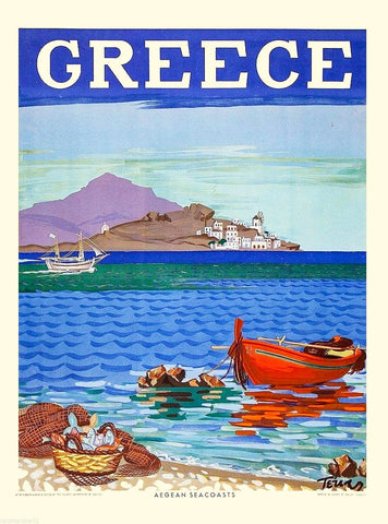 Greece Aegean Seacoasts Vintage Travel Poster 1948