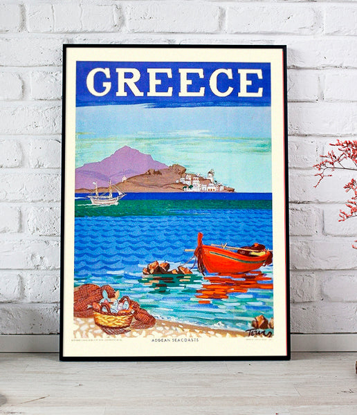 Greece Aegean Seacoasts Vintage Travel Poster 1948