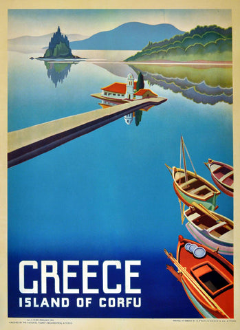 Greece, Island of Corfu 1949 Travel Poster