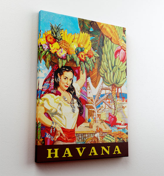 Havana Habana Cuba Cuban Caribbean Island Girl with Basket of Bananas  Travel Poster