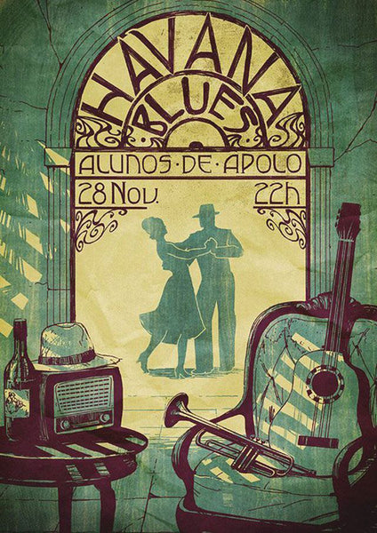 Havana Blues-Alunos de Apolo Vintage Travel Poster