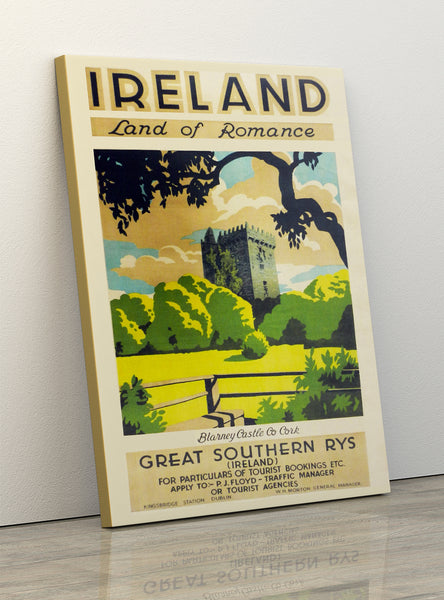 İreland Land of Romance Railway Poster Blarney Castle Co- Cork