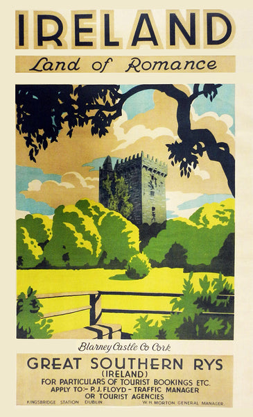 İreland Land of Romance Railway Poster Blarney Castle Co- Cork