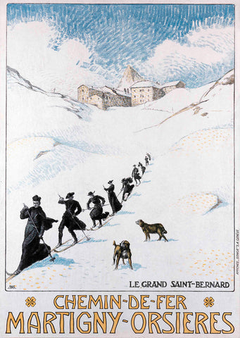 Le Grand Saint Bernard Chemin de Fer Martigny Orsieres , Swiss Skiing Vintage Poster @musicposters.shop