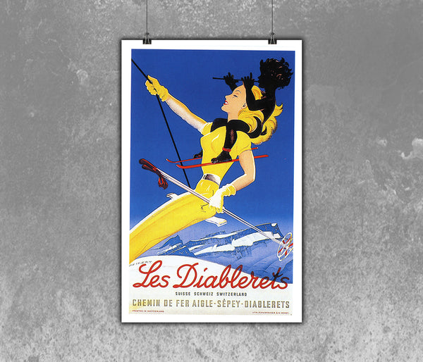 Les Diablerets, Swiss Skiing Vintage Poster @ musicposters.shop  