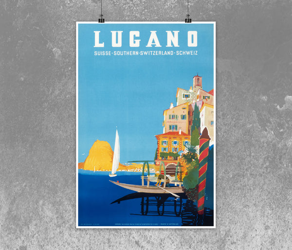 Lugano Lake, Southern Switzerland Travel Poster