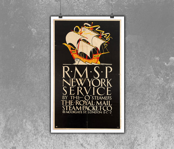 R.M.S.P. Royal Mail Service Pocket  New York Service Transportation Poster