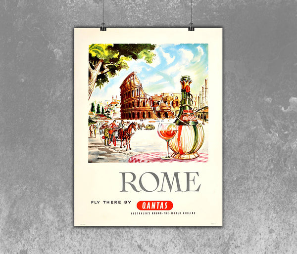 Rome, Fly there by Qantas Airlines Advertorial Travel Poster