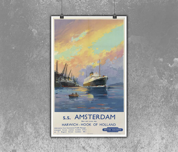 S.S. Amsterdam New Twin Screw Ship Poster by British Railways