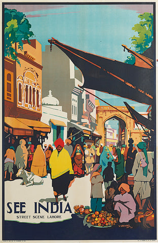 See India, Street Scene Lahore, İndia Travel Poster