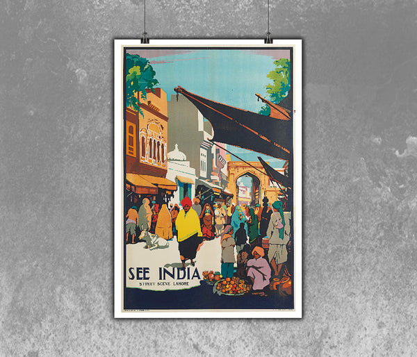 See India, Street Scene Lahore, İndia Travel Poster