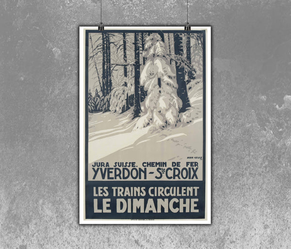 Jura  Poster by Yverdon St. Croix Railways Winter Sports in Swiss Poster @musicposters.shop