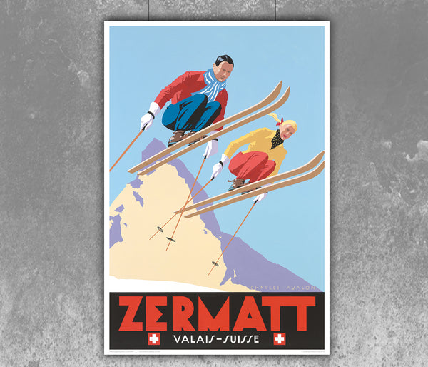 Zermatt, Swiss Skiing Vintage Poster