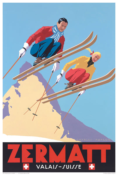 Zermatt, Swiss Skiing Vintage Poster