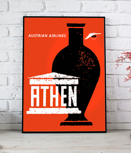 Athens of Greece, Austrian Airlines Vintage Poster 1965