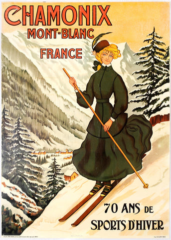 Chamonix, Mont Blanc-France, Skiing, Vintage Poster 70th Anniversary Poster1 of 4Chamonix, Mont Blanc-France,  Skiing, Vintage Poster 70th Anniversary Poster