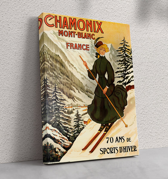 Chamonix, Mont Blanc-France,  Skiing, Vintage Poster 70th Anniversary Poster