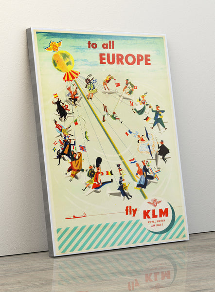 Fly to Europe, KLM Airlines Travel  Poster