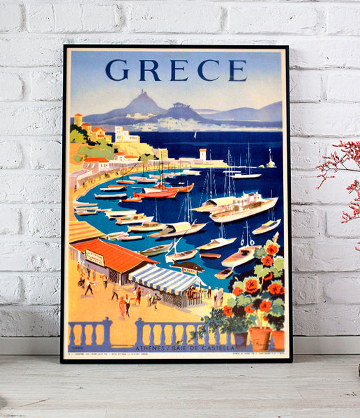 1955 Greece Athens Bay of Castella  Vintage Travel Poster