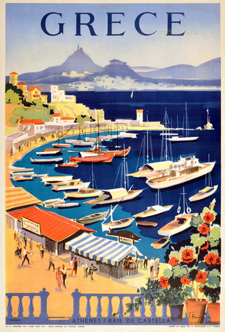 1955 Greece Athens Bay of Castella  Vintage Travel Poster