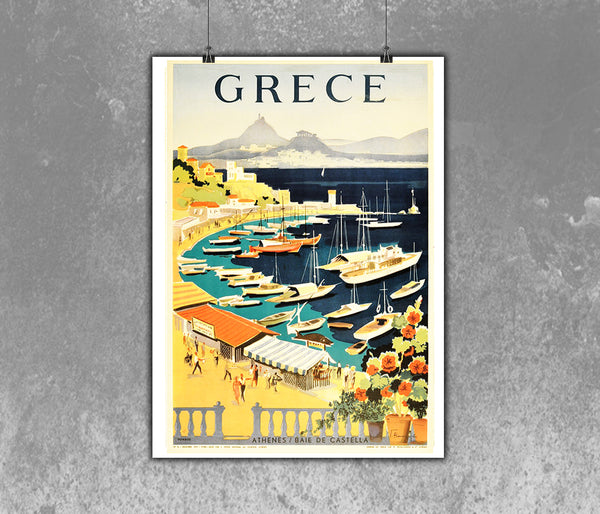 1955 Greece Athens Bay of Castella  Vintage Travel Poster