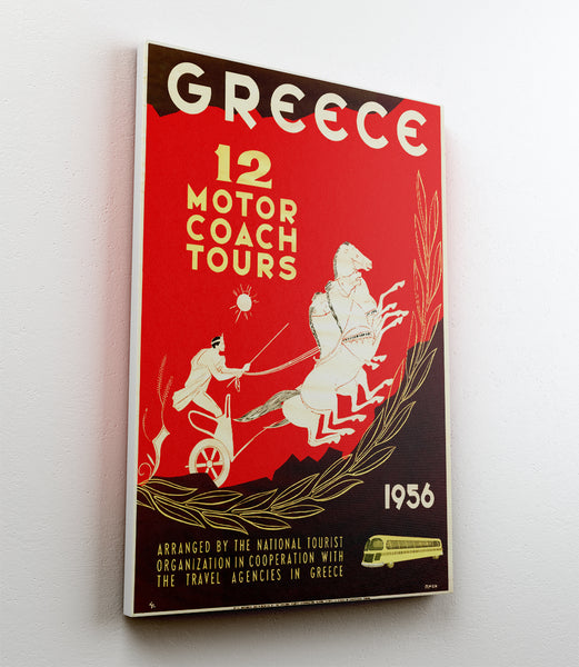 Greece 12 Motor Coach Tour 1956 Vintage Travel Poster,