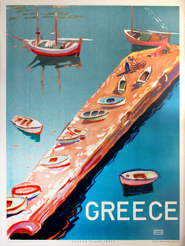 Aegean Island Jetty Greece 1948  Vintage Travel Poster