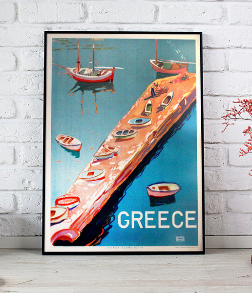 Aegean Island Jetty Greece 1948  Vintage Travel Poster