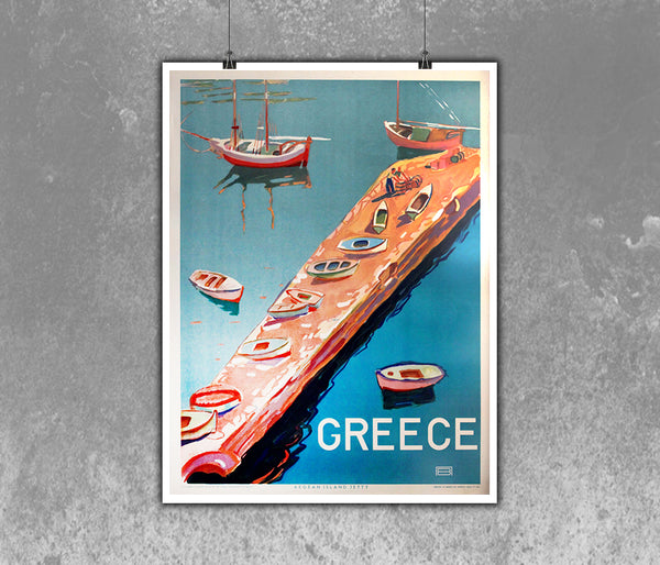 Aegean Island Jetty Greece 1948  Vintage Travel Poster