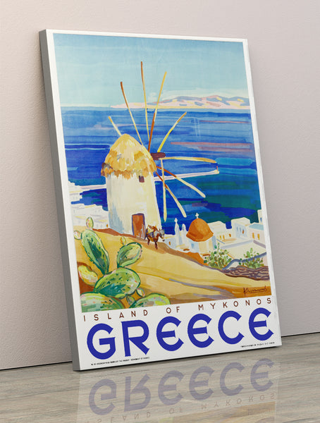 The Island of Mykonos with its Windmills Vintage Travel Poster