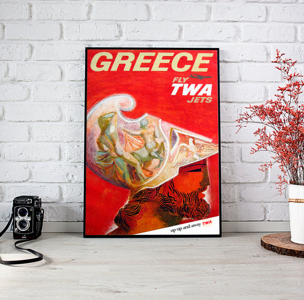 Greece Fly with TWA Airlines Vintage Travel Poster 1960