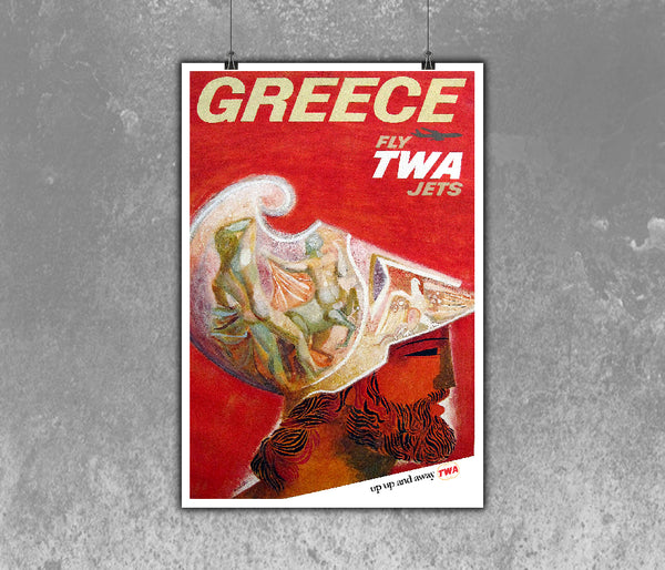 Greece Fly with TWA Airlines Vintage Travel Poster 1960