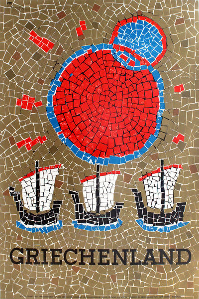 Travel Poster Greece Sail Boats Yachts Mosaic