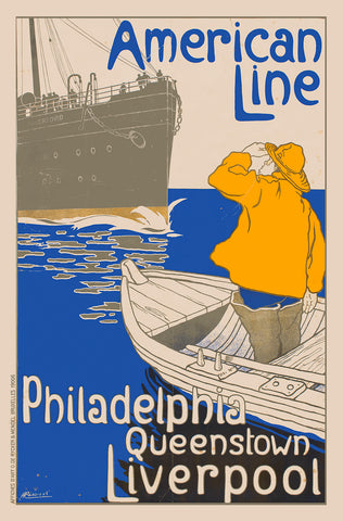American Line Liverpool, Philadelphia, Queenstown Transportation Poster