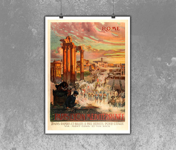 Antique Paris Lyon Mediterranee PLM Railway Travel Advertising Poster