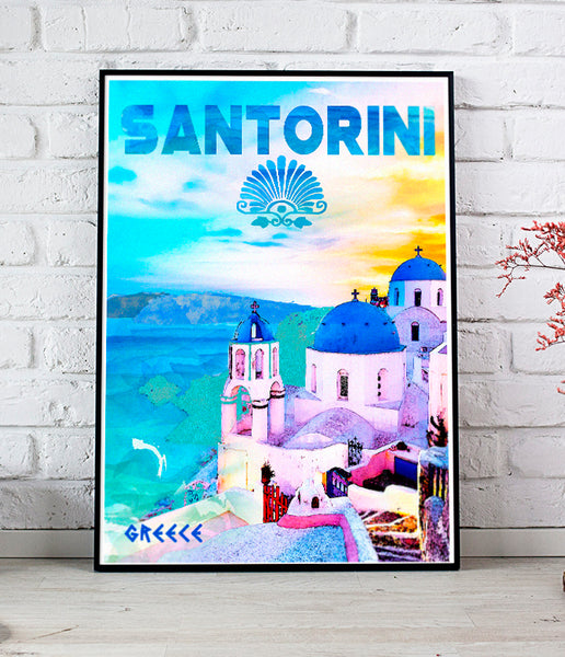 Santorini Island  Greece, Poster Watercolour.