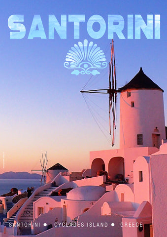 Santorini Island  Greece, Poster Windmills on Sunset