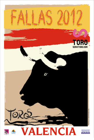 Valencia Fallas 2012 Toros Poster Vintage