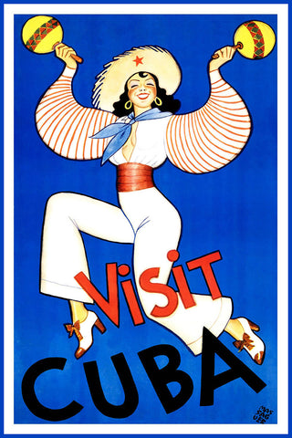 Visit Cuba. From the Cuban Tourist Commission, circa 1950. Vintage Travel Poster