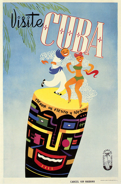 Visite Cuba, Tierra de Fiesta y Siesta  1958 Vintage Travel Poster