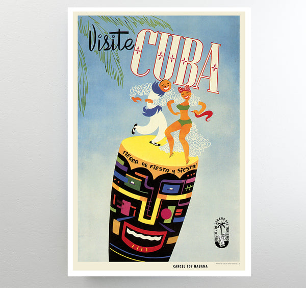 Visite Cuba, Tierra de Fiesta y Siesta  1958 Vintage Travel Poster