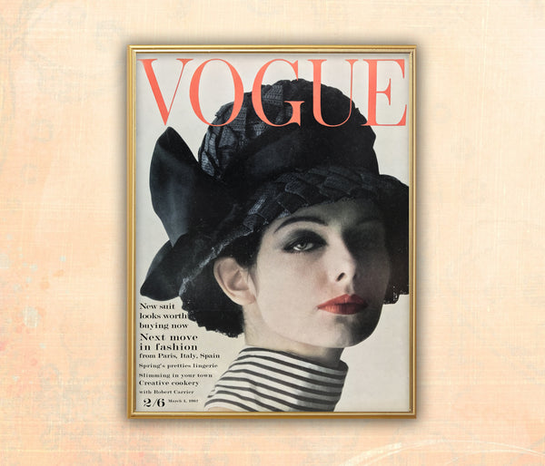 British Vogue Magazine - 1 March 1962 (Vintage Issue) Cover Art Poster