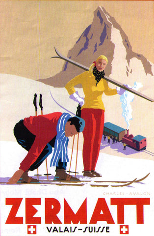 Zermatt, Swiss Skiing Vintage Poster