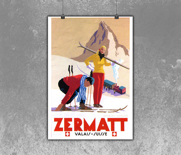 Zermatt, Swiss Skiing Vintage Poster